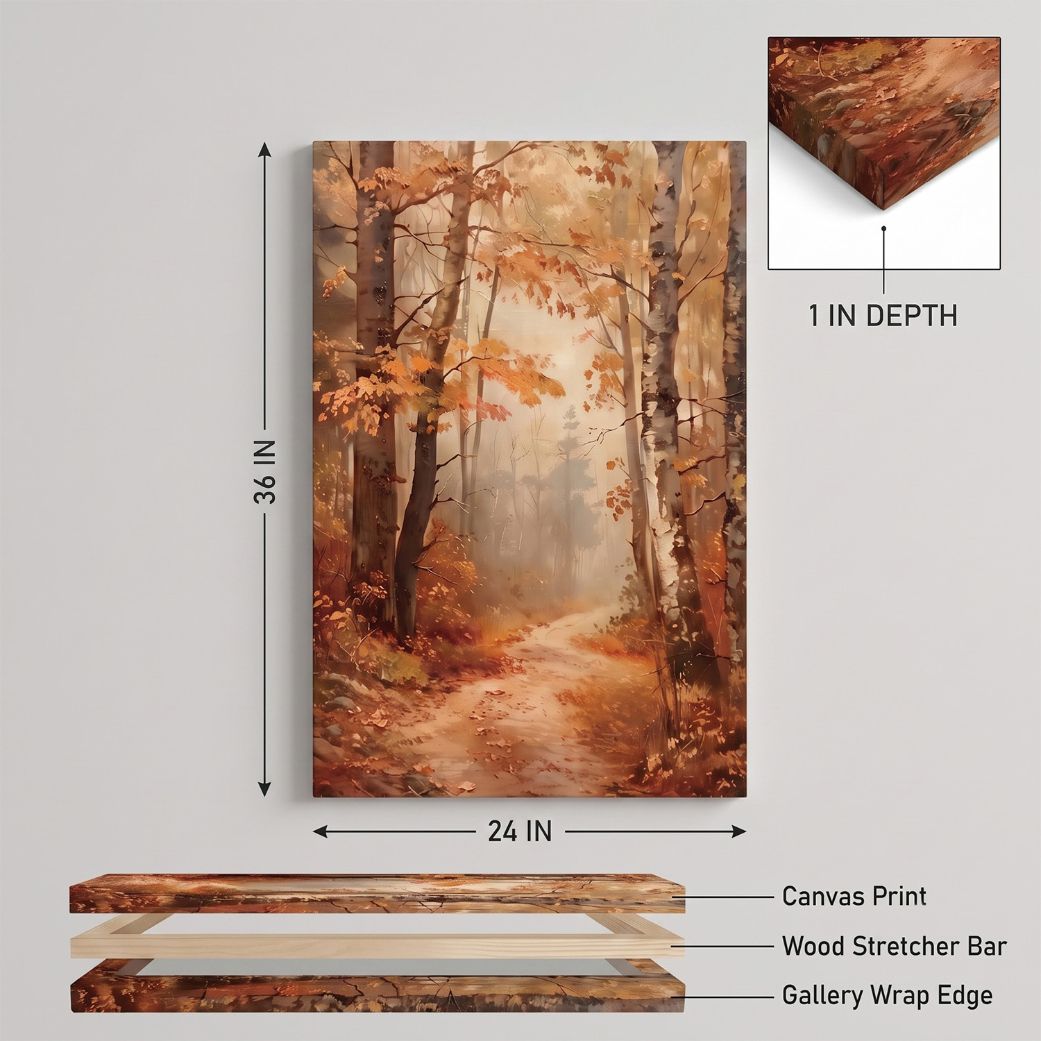PORMIPONE 24x36in Autumn Forest Path Canvas Wall Art - 图片 6
