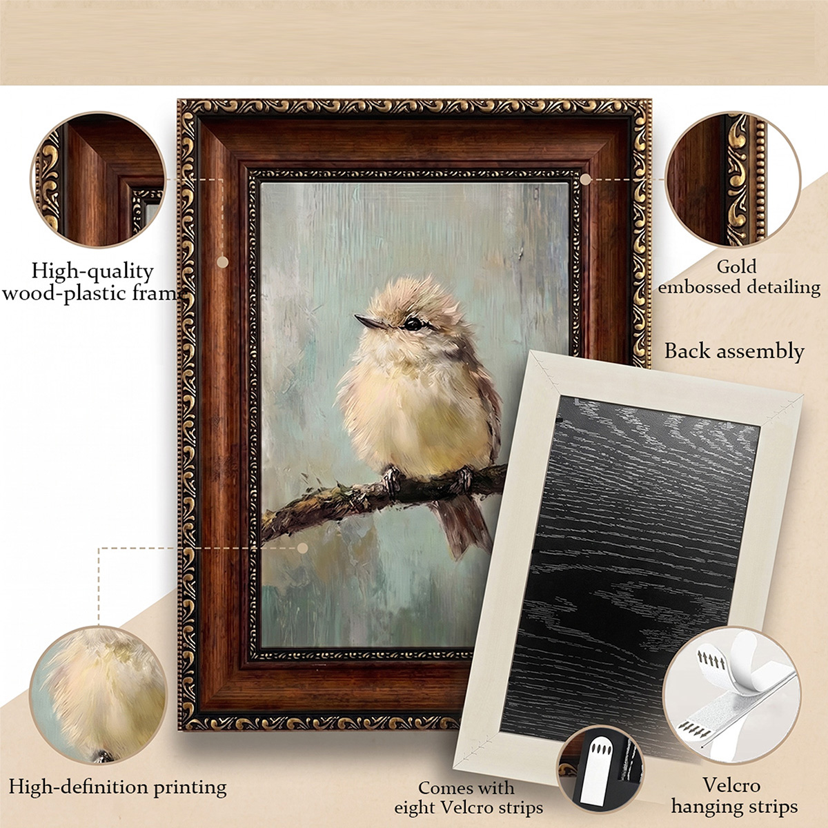 PORMIPONE Quiet Perched Sparrow 16x24in Brown Framed Canvas Wall Art - 图片 6