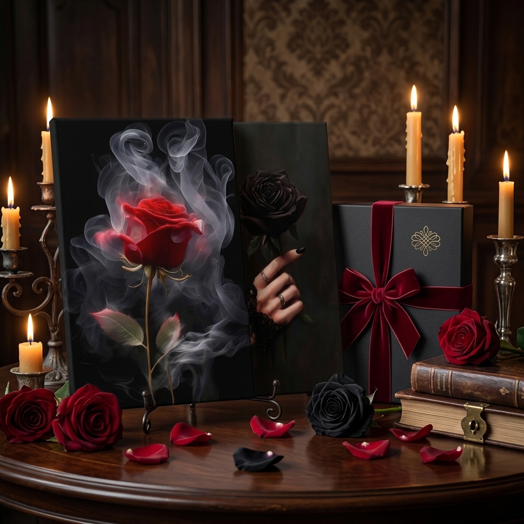 PORMIPONE Dual Gothic Roses Night Canvas Wall Art, 16x24in 2pcs Framed Canvas - 图片 7