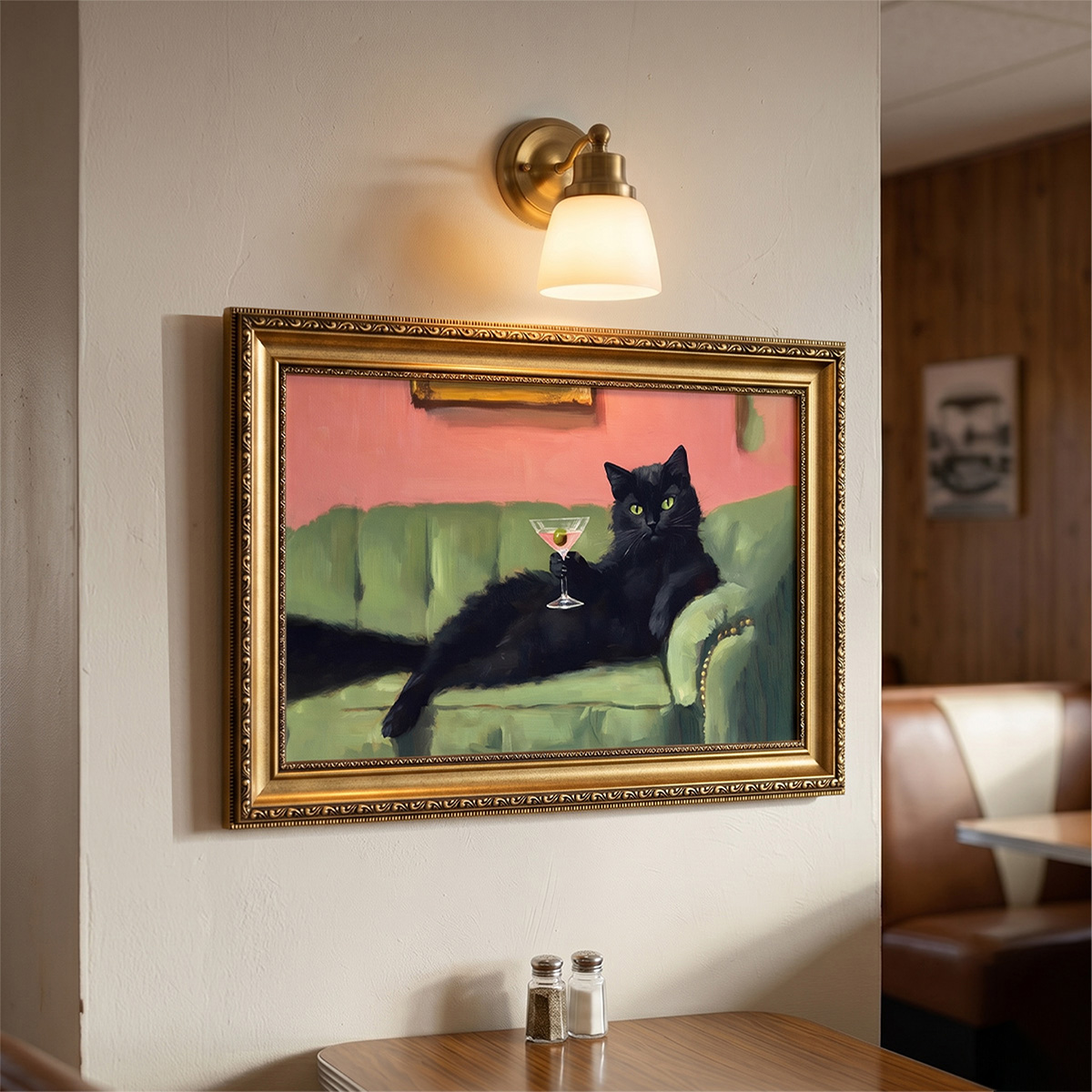 PORMIPONE 24x16in Funny Black Cat Martini Canvas Wall Art - 图片 4