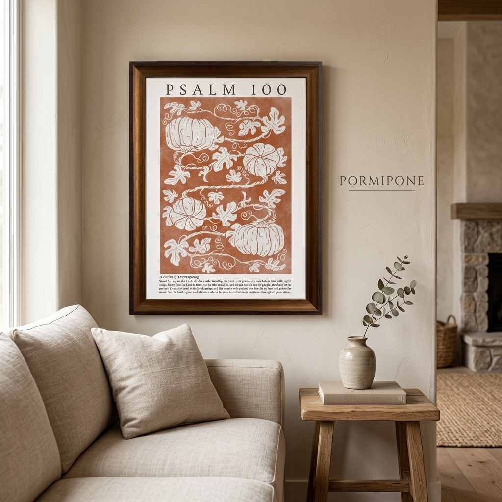 PORMIPONE Terracotta Pumpkin Vine Psalm 100 Wall Art, 16x24in - 图片 2