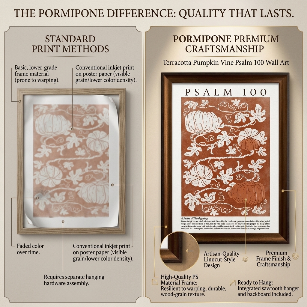 PORMIPONE Terracotta Pumpkin Vine Psalm 100 Wall Art, 16x24in - 图片 3