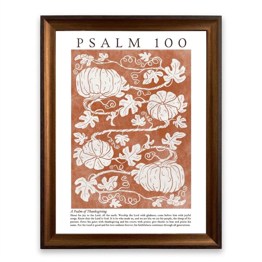 PORMIPONE Terracotta Pumpkin Vine Psalm 100 Wall Art, 16x24in