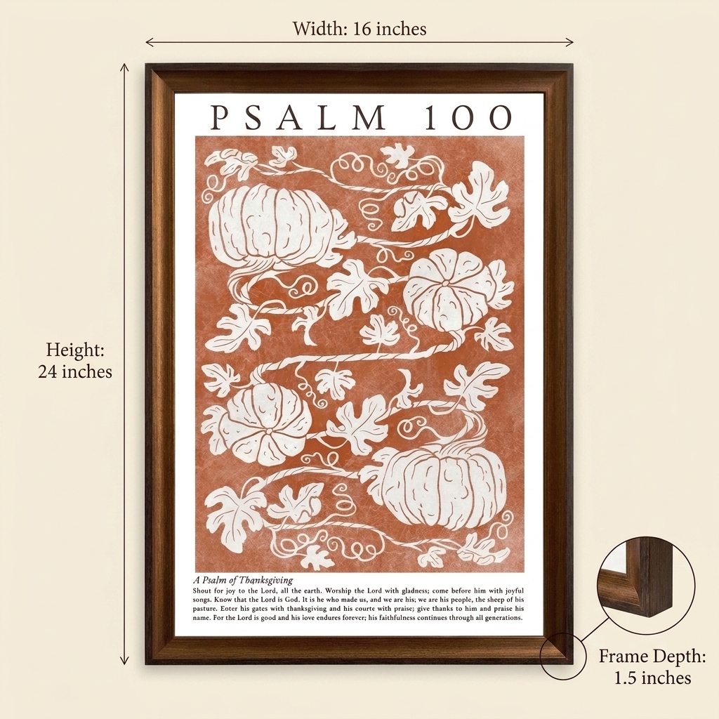 PORMIPONE Terracotta Pumpkin Vine Psalm 100 Wall Art, 16x24in - 图片 4