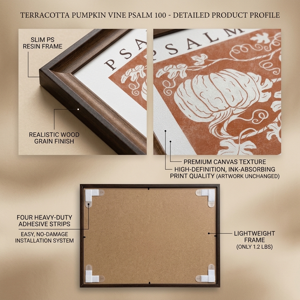 PORMIPONE Terracotta Pumpkin Vine Psalm 100 Wall Art, 16x24in - 图片 5