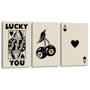 PORMIPONE Lucky Cherry Poker Wall Art 3pcs, 16x24in Triple Panel Canvas Wall Decor