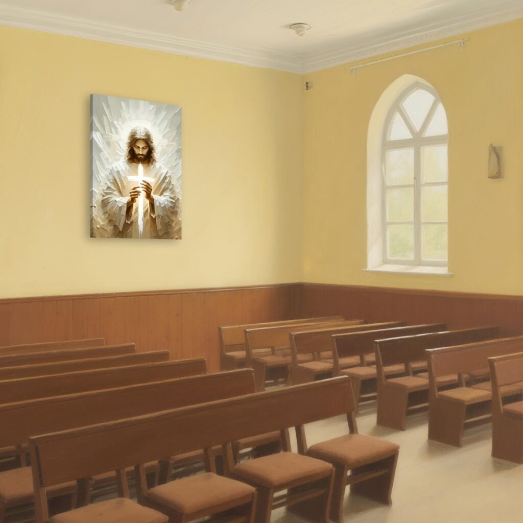 Illuminated Cross of Jesus Canvas Wall Art – Pormipone Canvas Wall Art