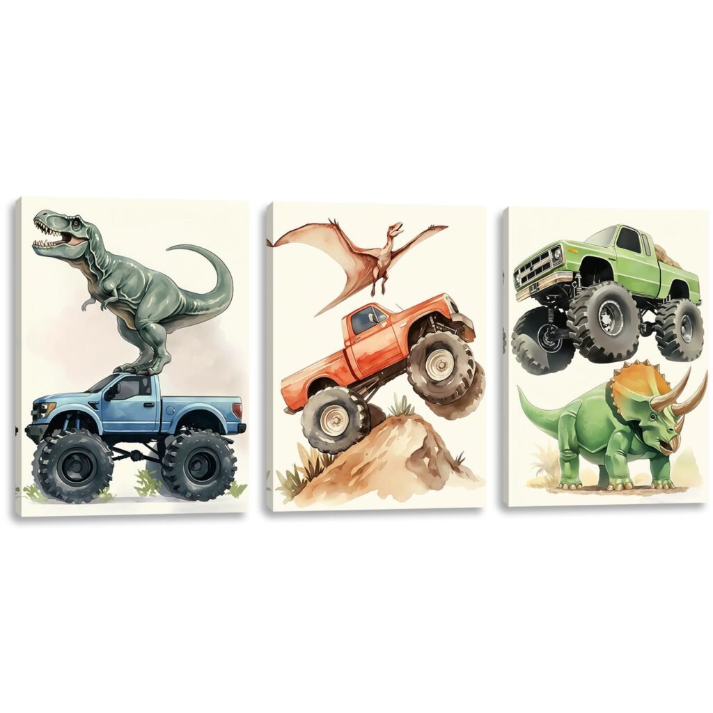 Dinosaur Truck Canvas Wall Art – Pormipone Canvas Wall Art