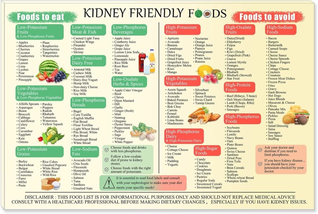 Kidney Food List Chart – Pormipone Canvas Wall Art
