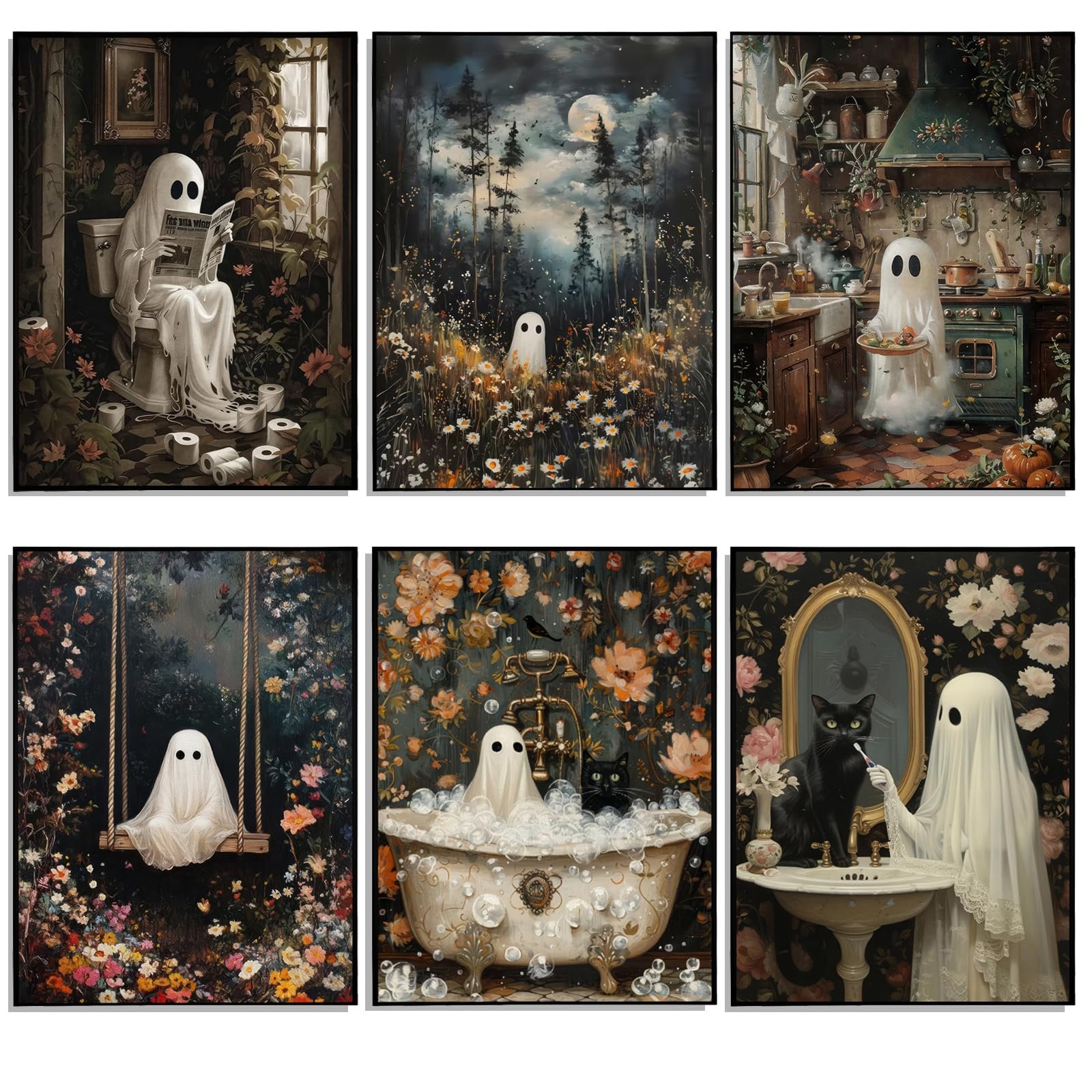 Halloween Ghost Cat Wall Art – Pormipone Canvas Wall Art