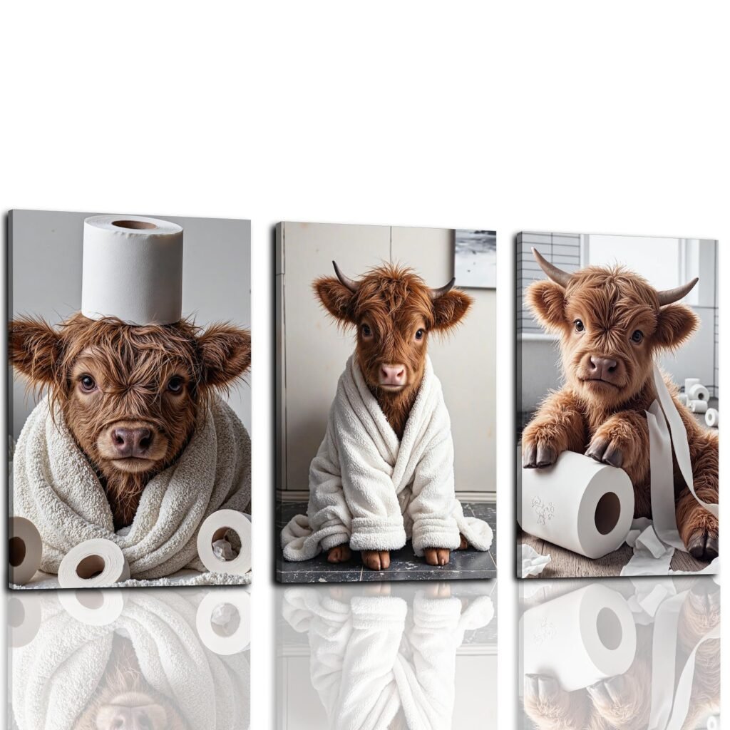 Highland Cow Bathroom Wall Art – Pormipone Canvas Wall Art